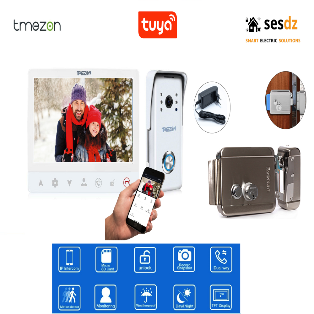 TMEZON video doorbell KIT with 7" screen wifi support tuya application With lock